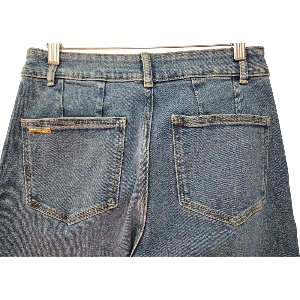 Michael Kors Women Chic Wide Leg Front Seam Medium Wash Jeans Sz 6 Gold Hardware